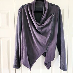 Blank NYC Grey Cotton & Faux Suede Asymmetrical Zip Jacket